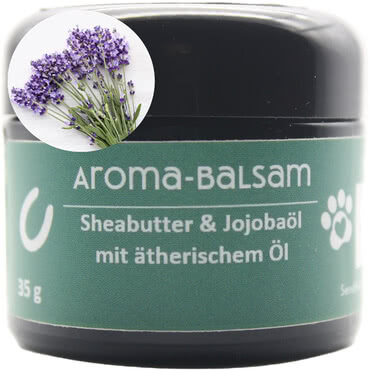 Aroma-Balsam Lavendel für Pferde mit Sheabutter in Violettglas