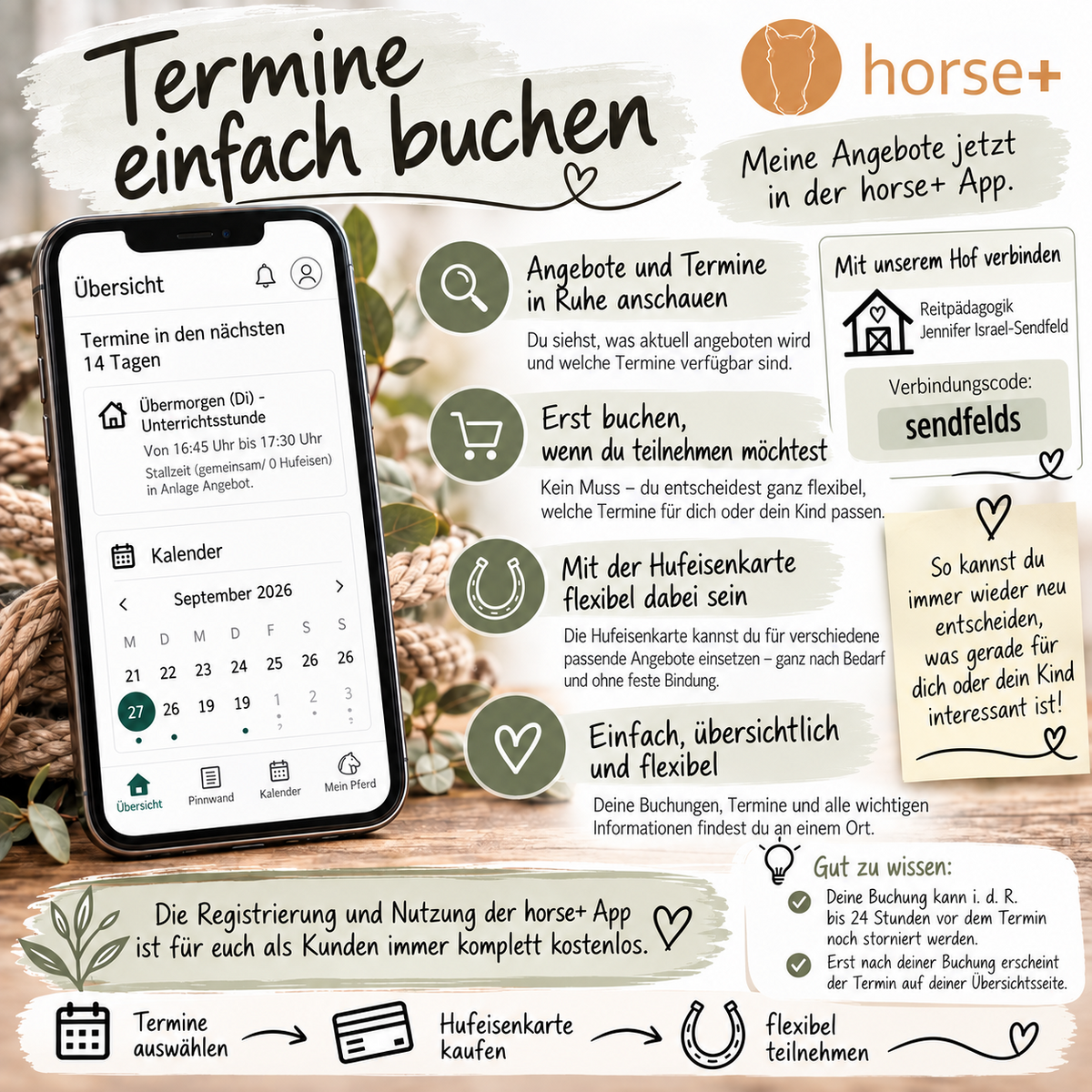 Sendfelds Angebot ueber Horse plus App